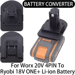 Battery adapter for Ryobi 18V ONE+ Li--ion tools to convert to Worx 20V 4PIN Li--ion battery adapter WA3551.1/WA3561/WA3516