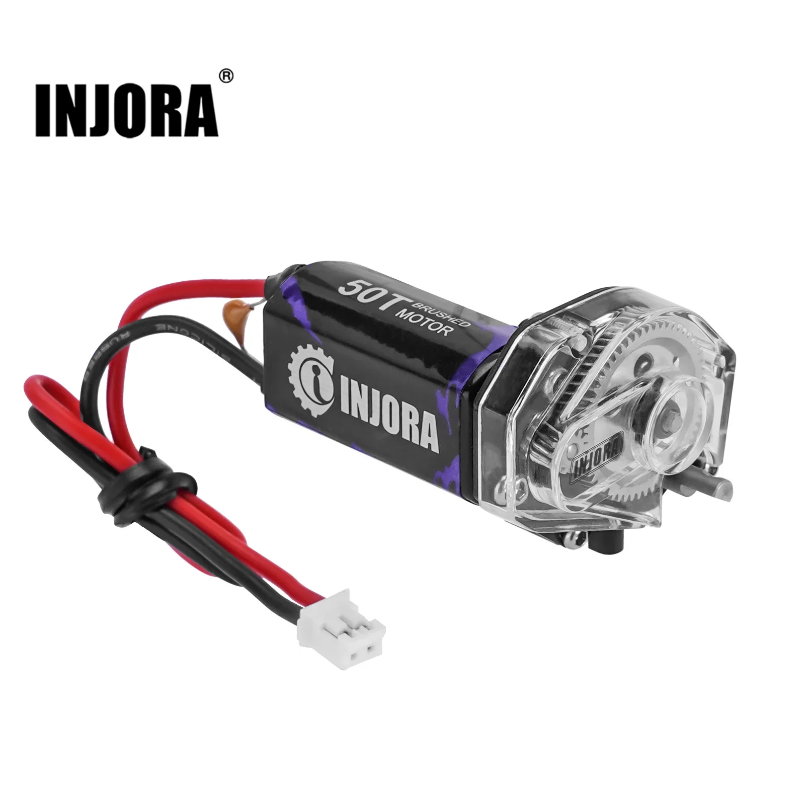 INJORA Aluminum Acrylic Transmission with 050 Brushed Motor 50T for 1/24 RC Crawler SCX24 AX24 Upgrade