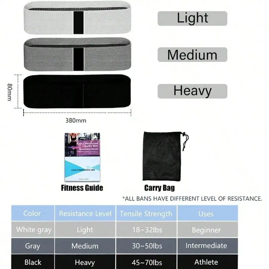 3팩 스택형 저항 밴드 (3단계) - 가벼운 무게로 홈 요가, 헬스장 및 피트니스 운동에 적합