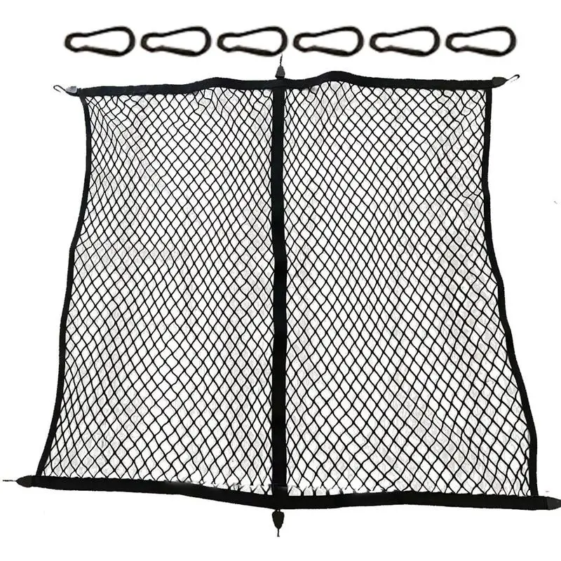 

Cargo Net for Pickup Beds with 6 Nylon Hooks, 6 Carabiner Hooks Heavy Duty Net Organizer Mesh Organizer for Pickups Trucks Trail