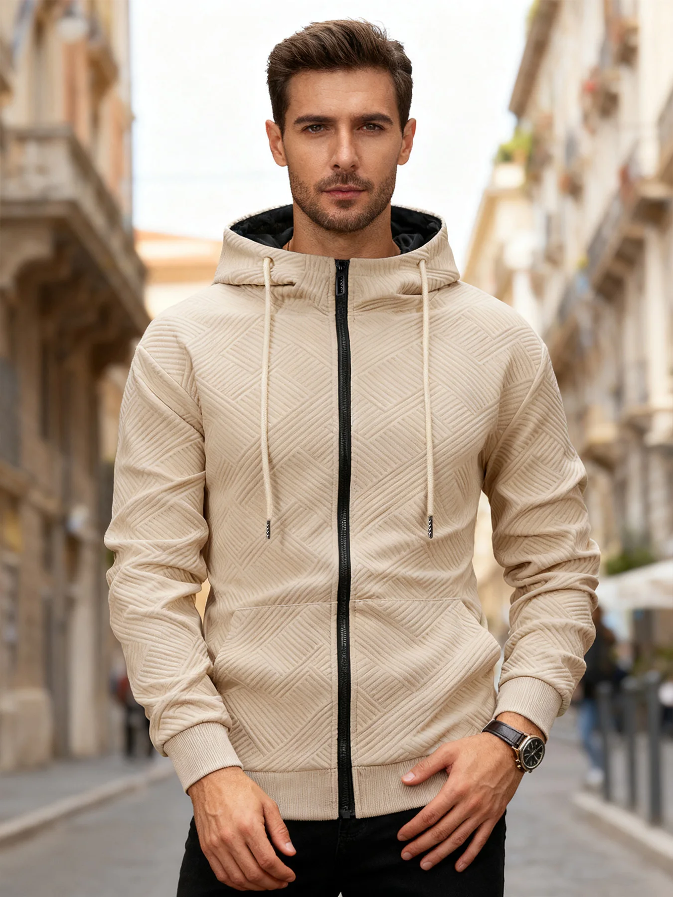 الخريف والشتاء سترة عادية للرجال قلنسوة بسحاب سترة رياضية معطف الرجال الملابس في الهواء الطلق الدافئة مقنعين البلوز ملابس رياضية #4