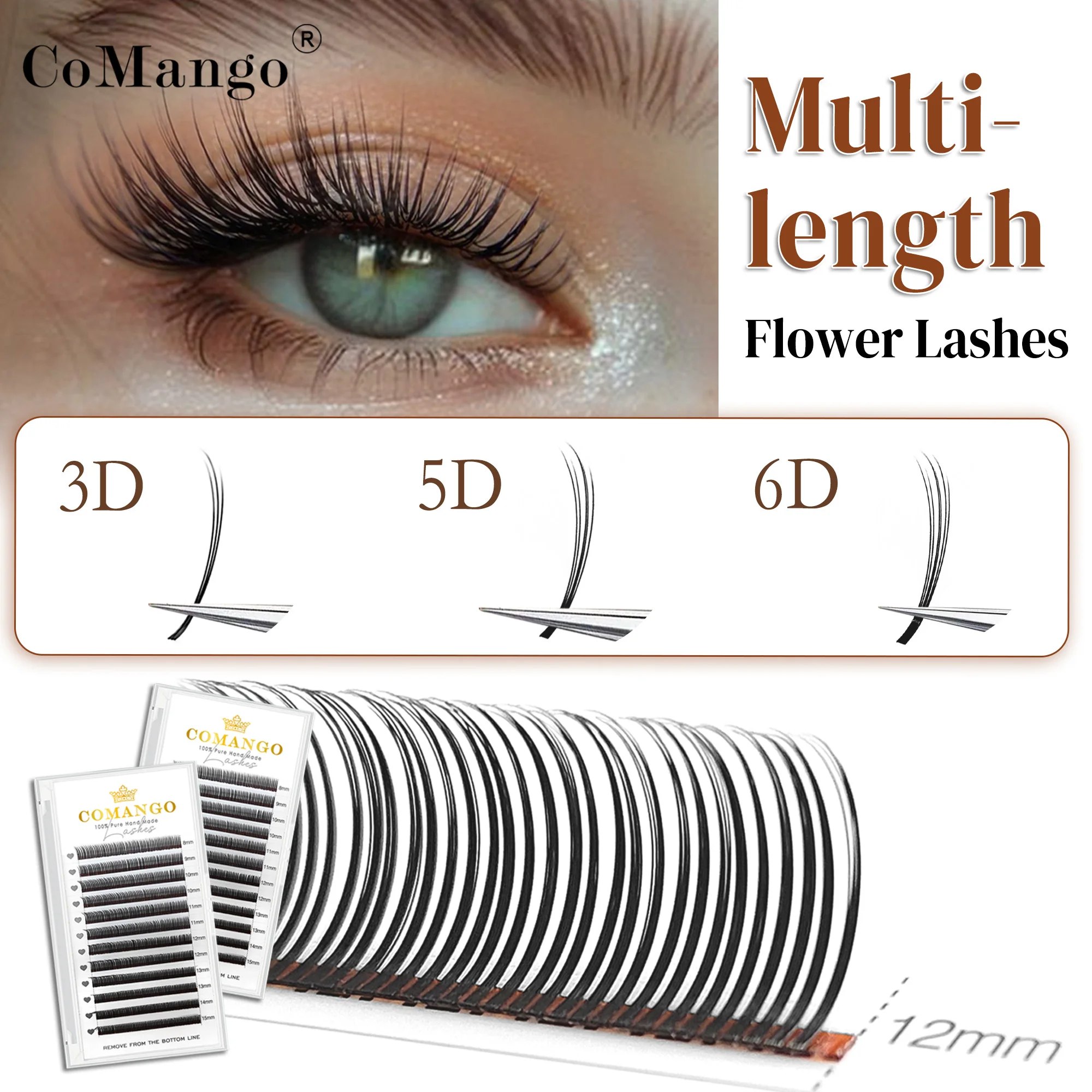 CoMango C/D/LC/LU 3D/5D/6D Flora Fairy Wimpernverlängerungen Wispy Spikes Wimpern Easy Fans Blühende Wimpern Natürliche Schwarze Wimpern