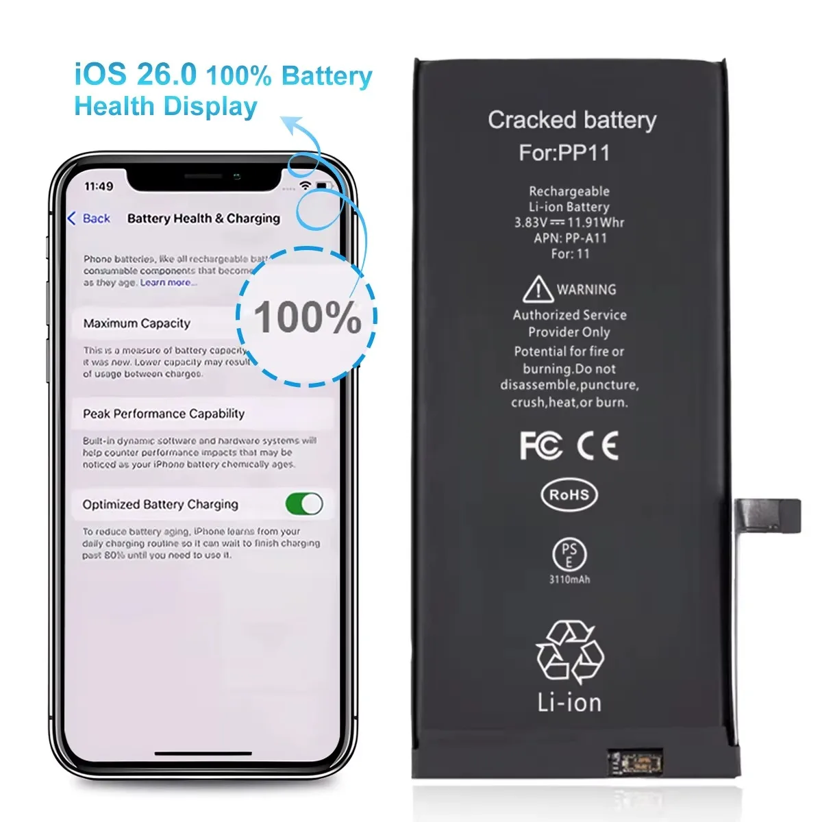 OEM ODM Run diagnostics on genuine batteries for iPhone 12 13 14 15 Pro Max 100% healthy battery with new iOS 26 upgrade.