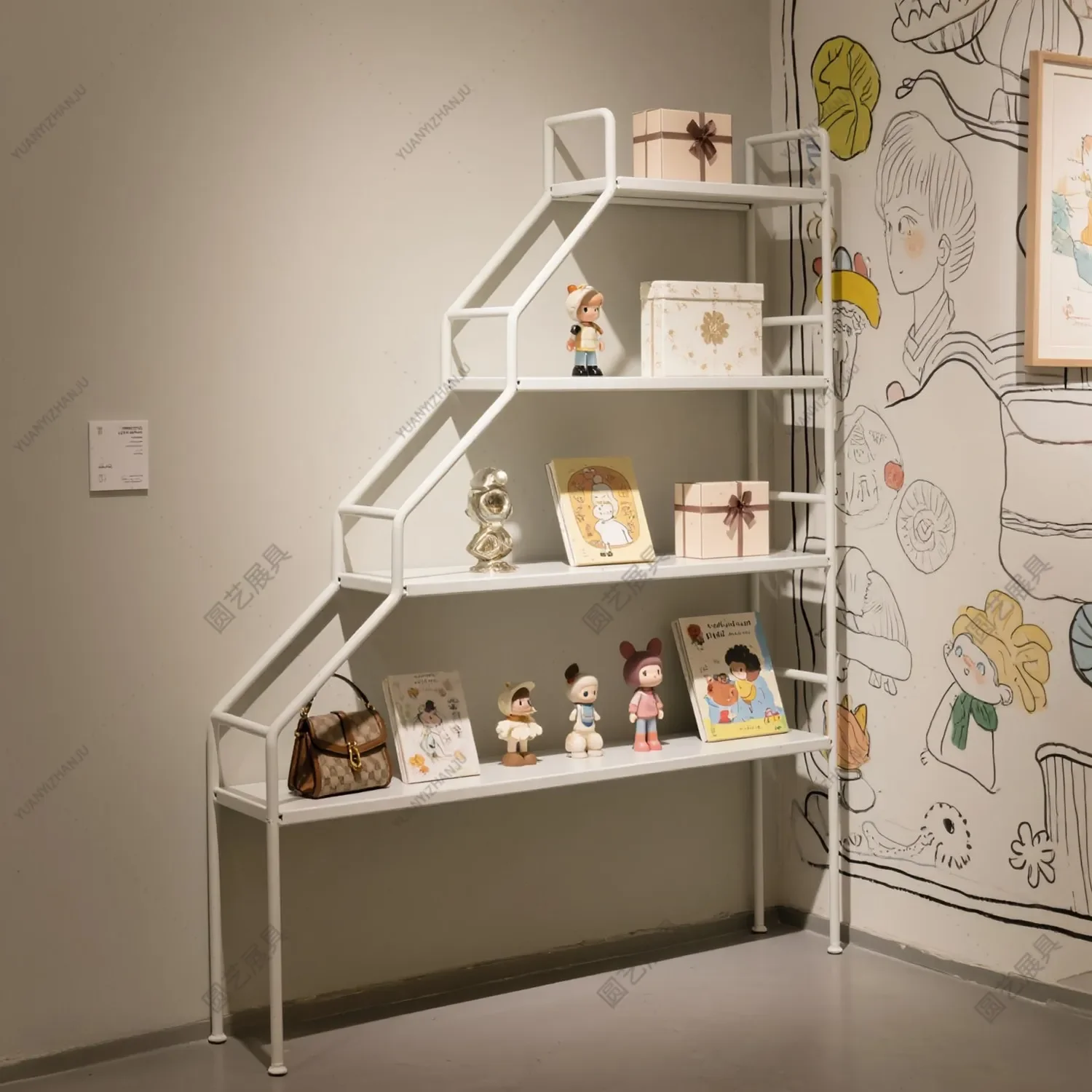 minimalist design ornament storage display rack, floor-standing figure model photo frame storage rack