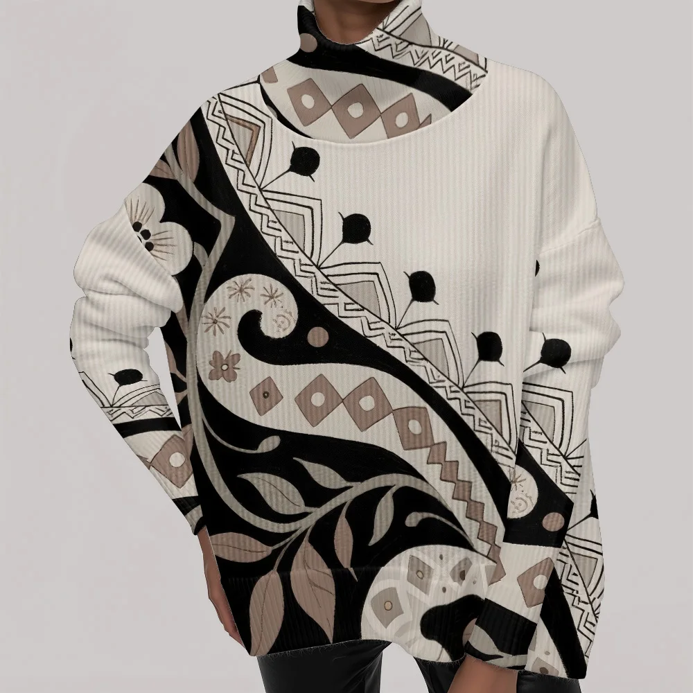 Women's Turtleneck Sweater Chunky Knit Oversized Soft Cozy Winter Unisex Printing Streetwear Pullovers Casual Stylish Warm