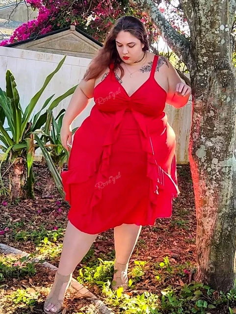 ROSEGAL Plus Size Women Dresses Red Flounce Twist Sleeveless Party Midi Dress Summer High Waist Sweetheart Neck Vestidos 5XL AliExpress