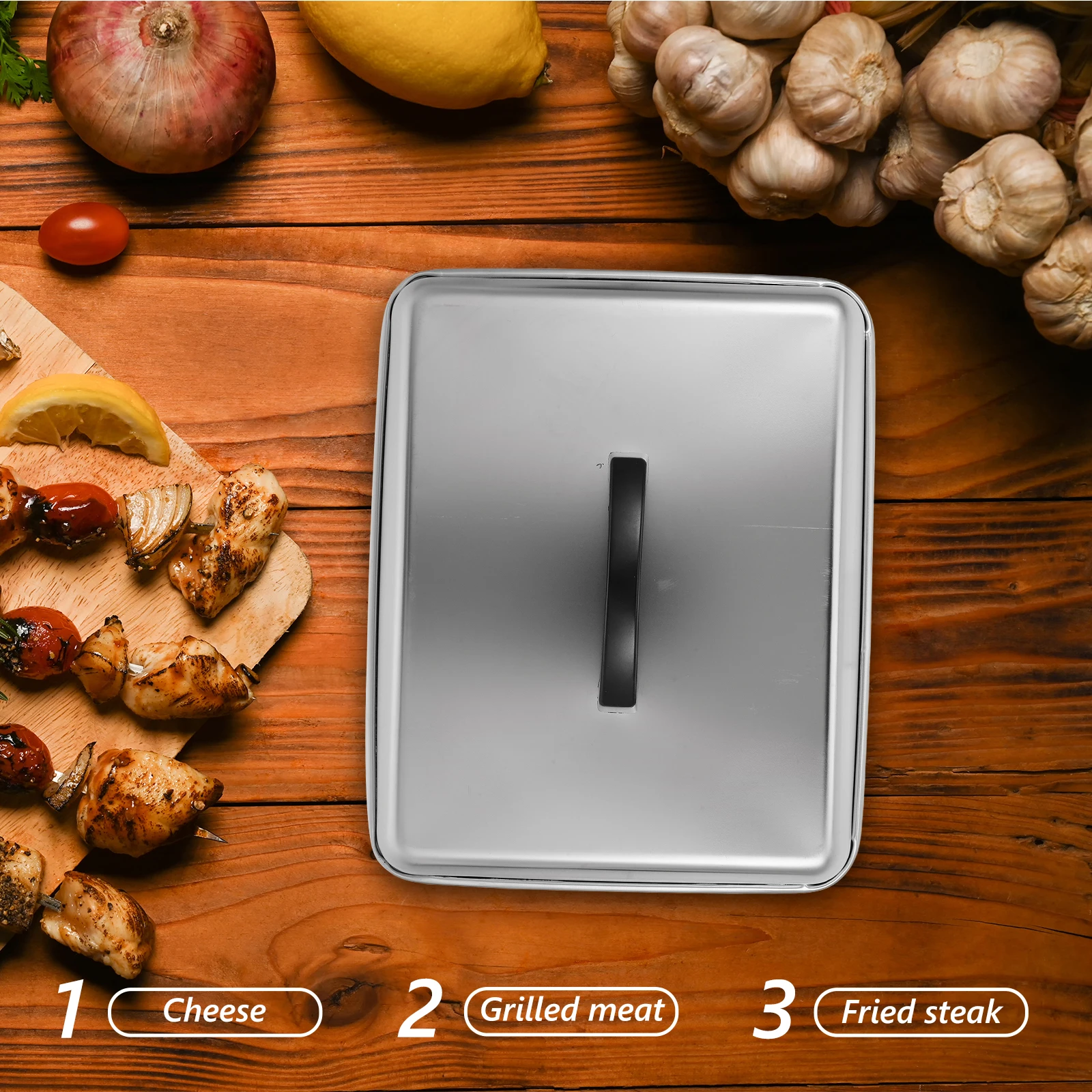 Grelha retangular capa de vapor com alça assadeira capa de aço inoxidável tampa de cozimento panela de vapor hambúrguer cobre grelha