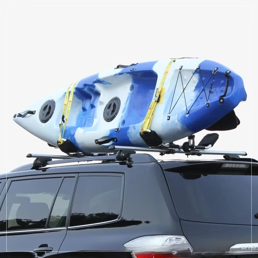 Adjustable folding aluminum universal roof rack for carrying 2 kayaks or canoes