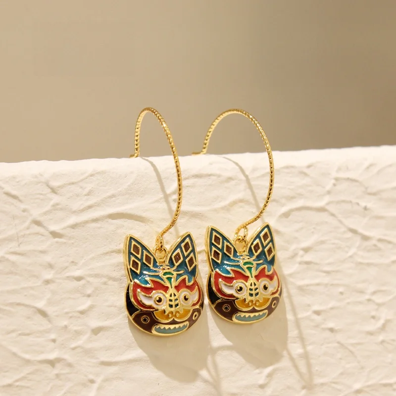 

Винтажные женские серьги-крючки Sumni в китайском стиле с эмалевой глазурью и модным животным узором, из сплава, украшения для ушей