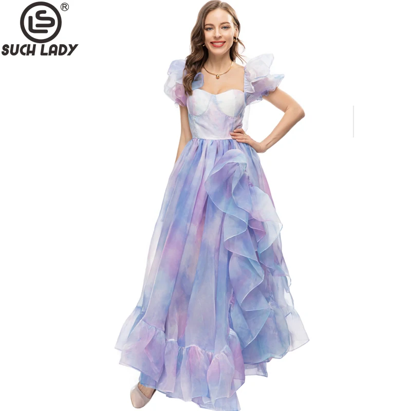 

Women's Runway Dresses O Neck Sweetheart Neckline Ruffles Printed Elegant Fashion Party Prom Gown