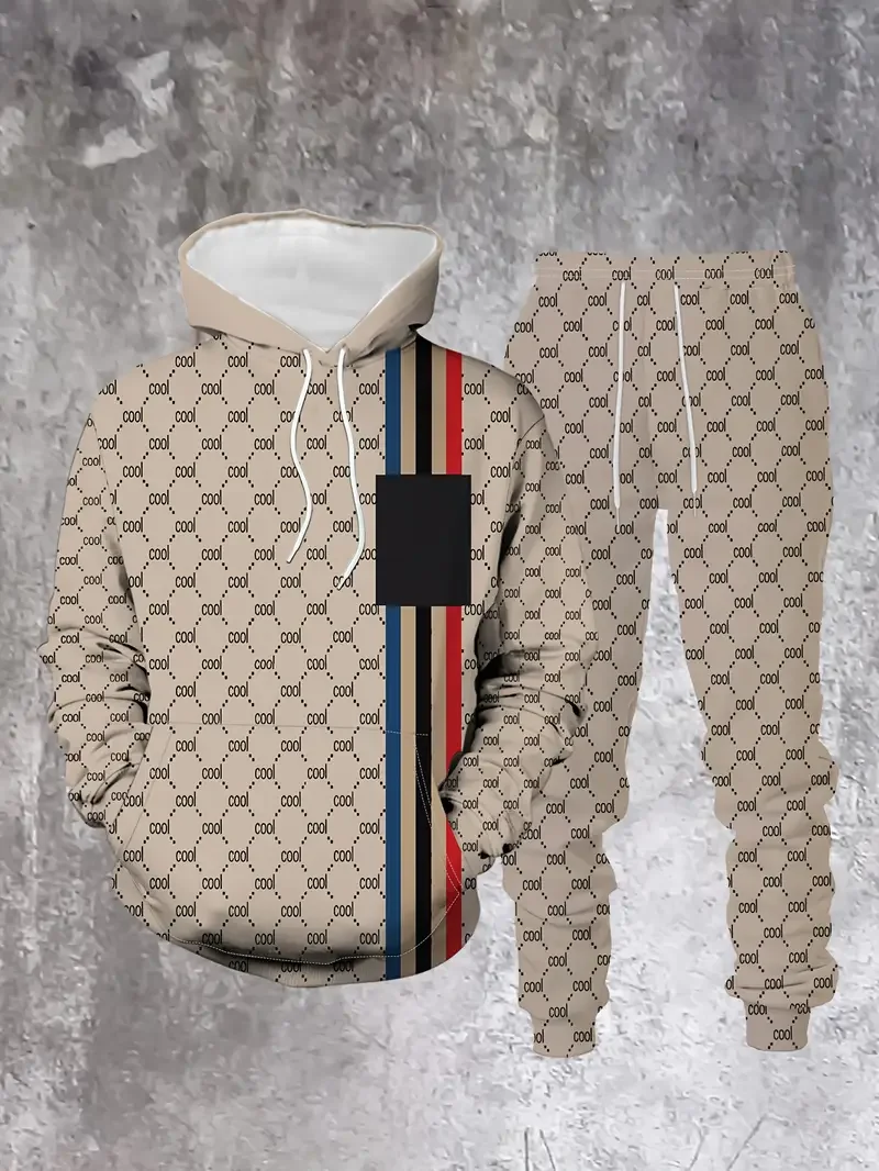 الرجال كتلة اللون 2 قطعة ثلاثية الأبعاد طباعة مقنعين البلوز Sweatpants مجموعة الخريف/الشتاء فضفاض عادية اللياقة البدنية في الهواء الطلق ملابس رياضية