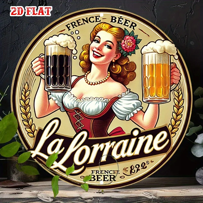 2D Flat - One-Piece 2D Flat Celebratory Aluminum Sign Featuring a Round Design for French Beer,Measuring7.87 Inches by 7.87 Inch