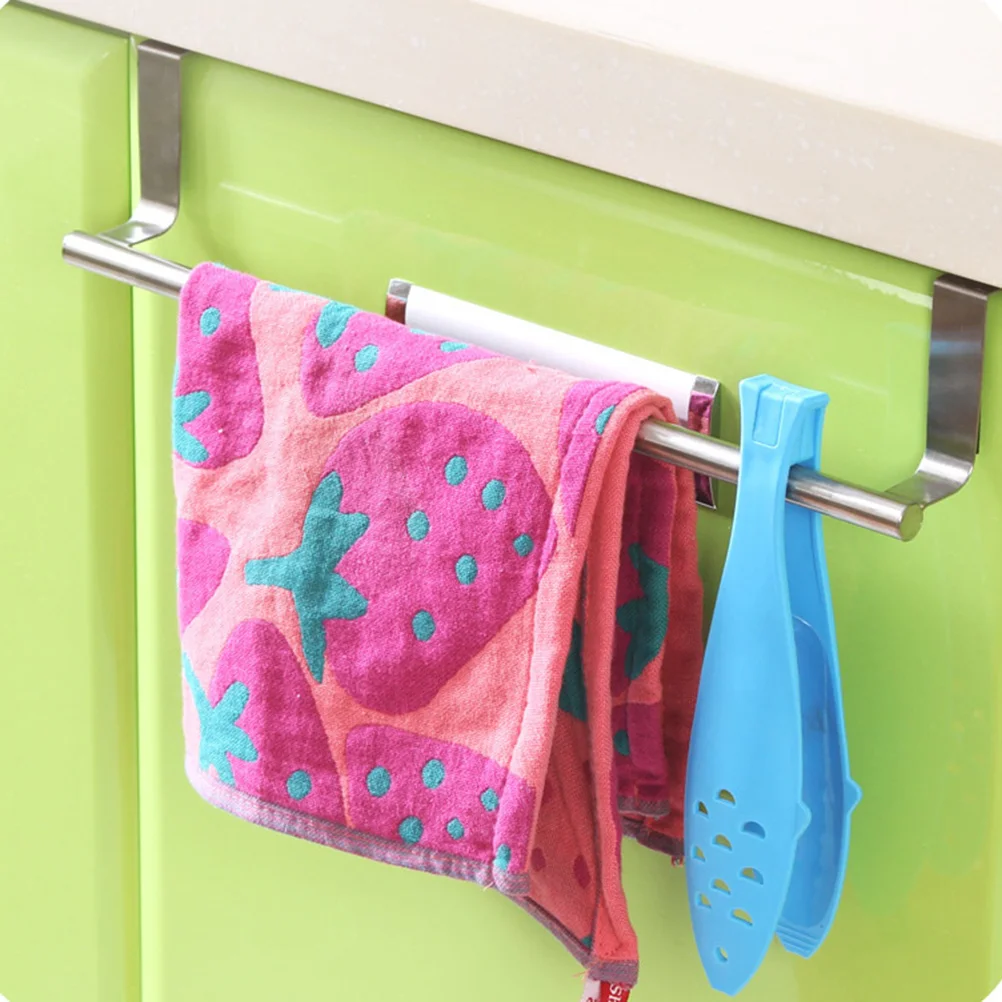 

2Pcs Stainless Steel Towel Hanging Rack Single Bar Door Organizer Punch-Free Over Cabinet Towel Hanger for Home Kitchen Laundry