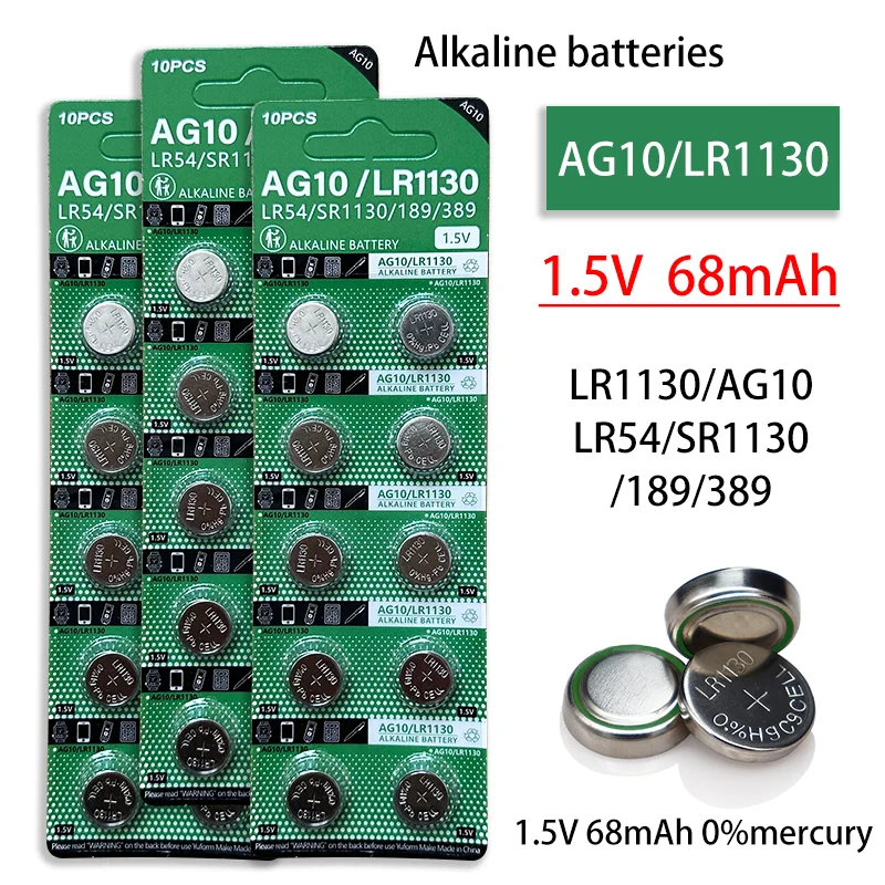 

4-100PCS LR1130AG10 189 389 LR54RW89 L1131 Button Battery for Watch Electronic Toys Remote SR1130SW AG10 Button Alkaline Battery