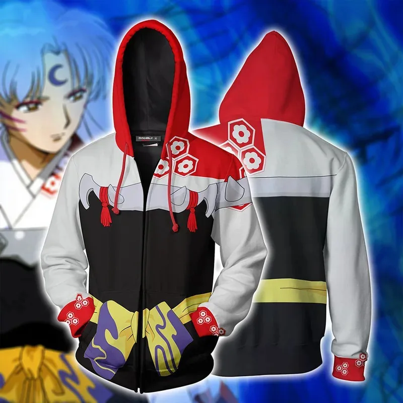 Sudaderas con capucha de Anime Inuyasha, sudadera Higurashi Kagome, chaqueta de Cosplay Sesshoumaru, ropa de calle Unisex, ropa con capucha, abrigo con cremallera