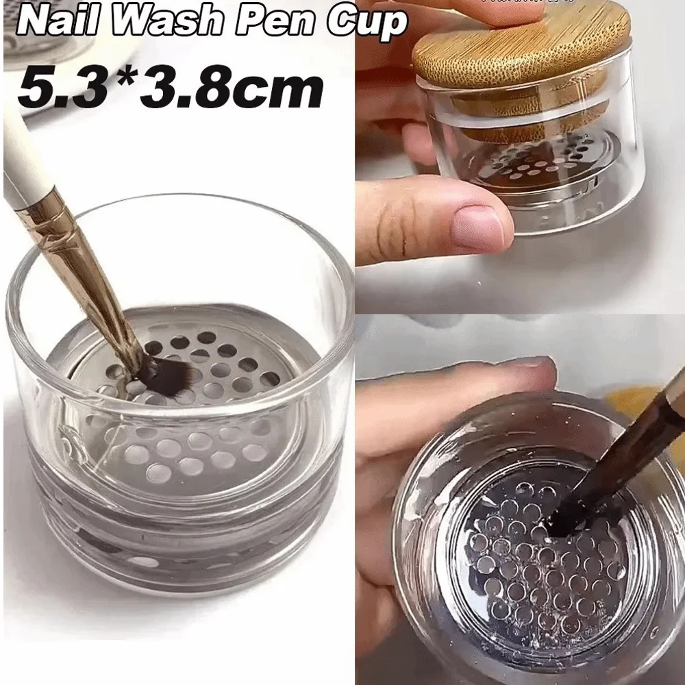 

with Lid & Mesh Nail Art Brushes Washing Cup Glass Dappen Dish Liquid Powder Removal Acrylic Brushes Washer Cleaning Tools