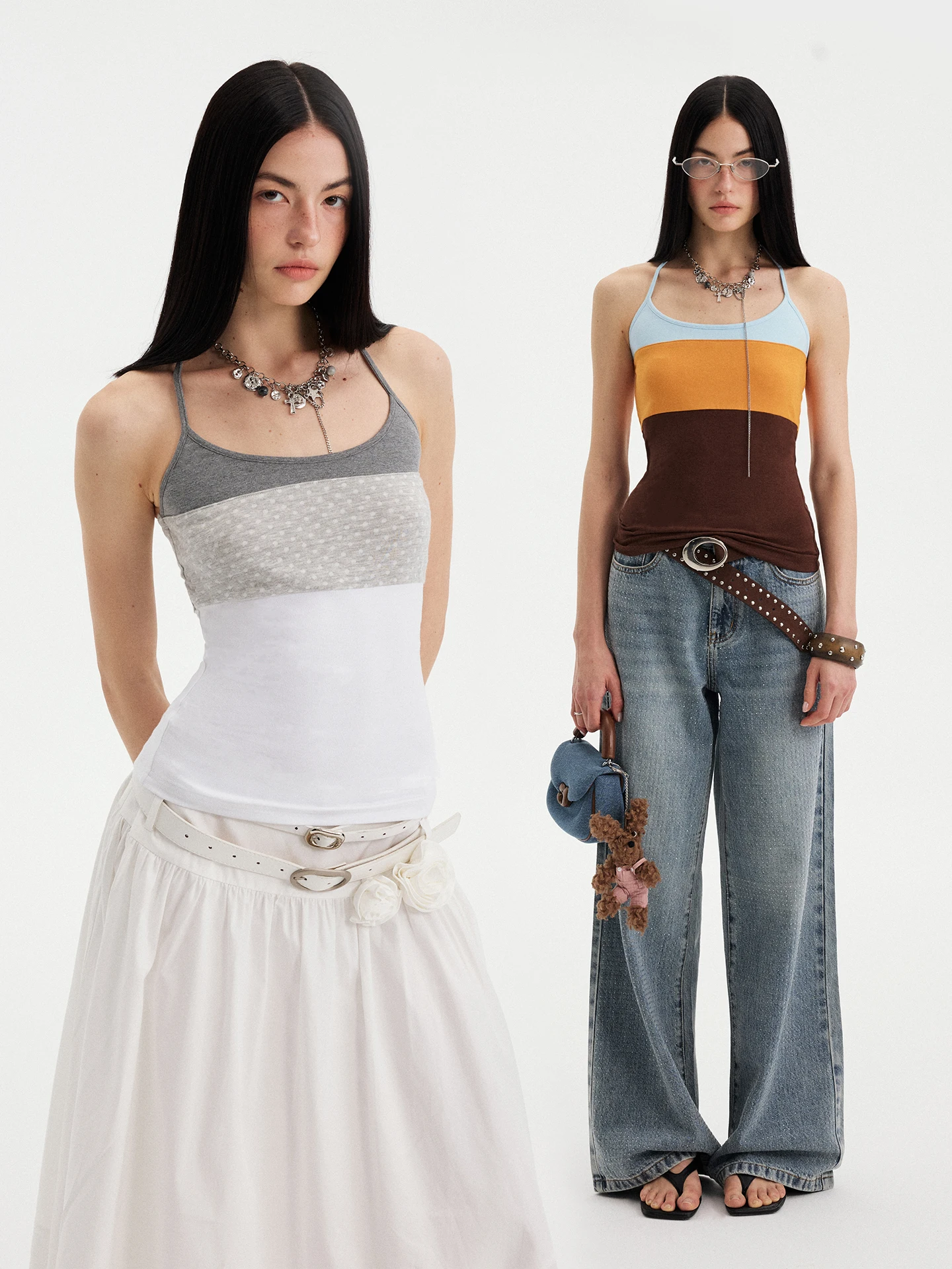 D IDDIMODA Color Block Polka Dot Neck Hanging Strap Tube Top for Women Summer 2026 High-End Feelings Outerwear Blouse