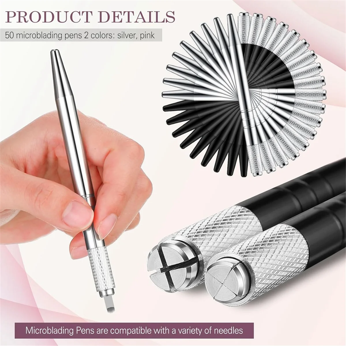 50 Count Microblading Pens Manual Eyebrow Pencils Microblading Supplies Aluminum Microblading Hand Tools for Cosmetics C