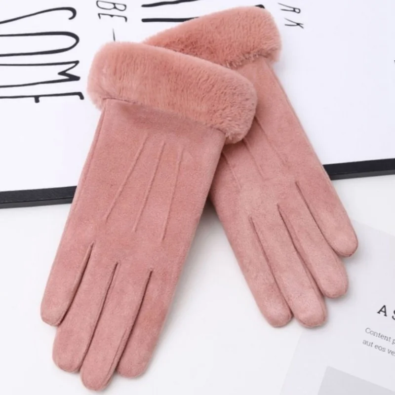 Gants de sport en plein air pour femmes, mitaines chaudes en fourrure, écran, mode féminine, automne, hiver, mignon