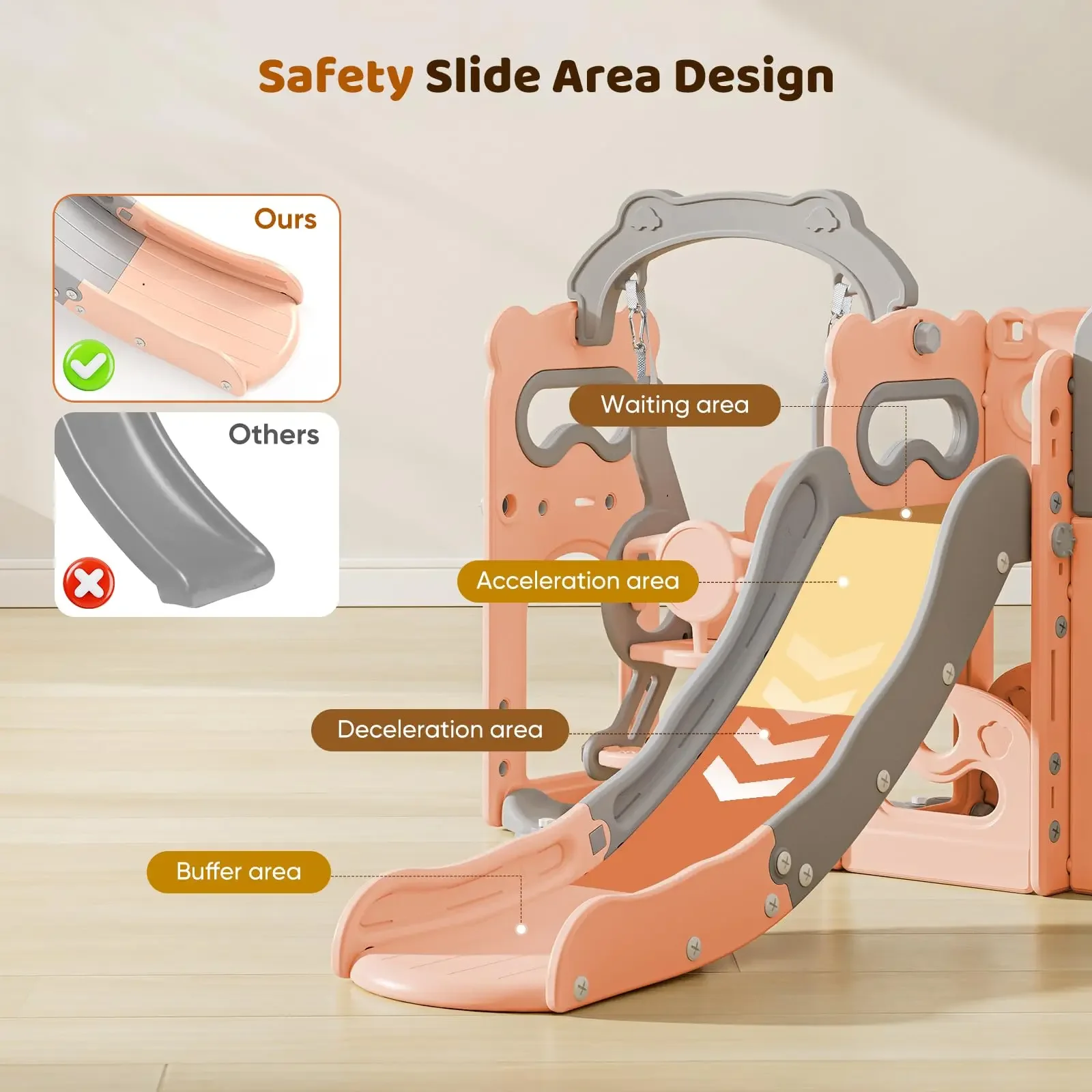 Indoor Multi-functional Toddler Slide Extended Slide Safe and Non-slip Suitable for Children 1-3 Years Playing