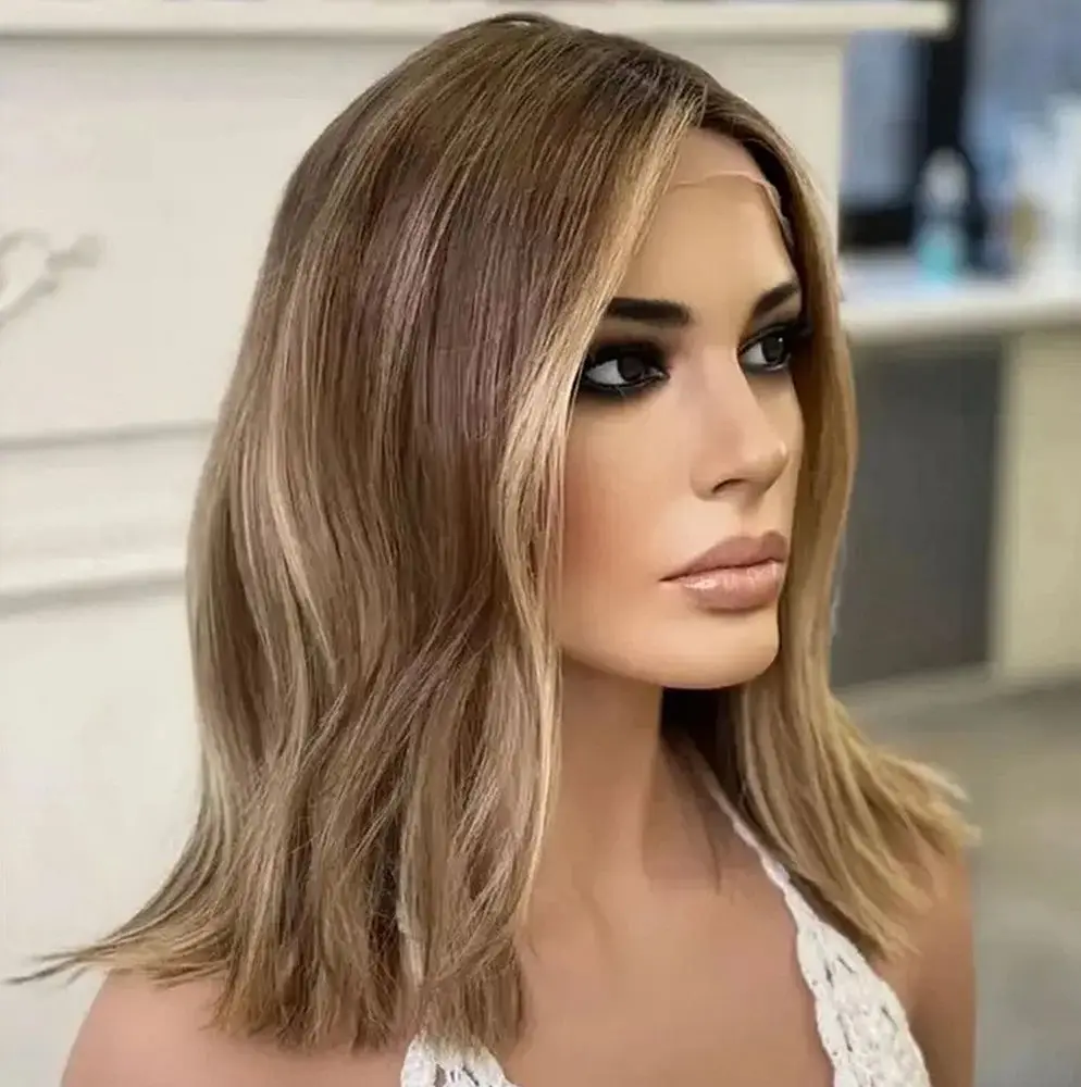 

Women's Wig Cheap Shoulder Wig Ombre Caramel Brown Balayage Lace Front Wig Highlight Heat Resistant Natural Wave Synthetic Wig