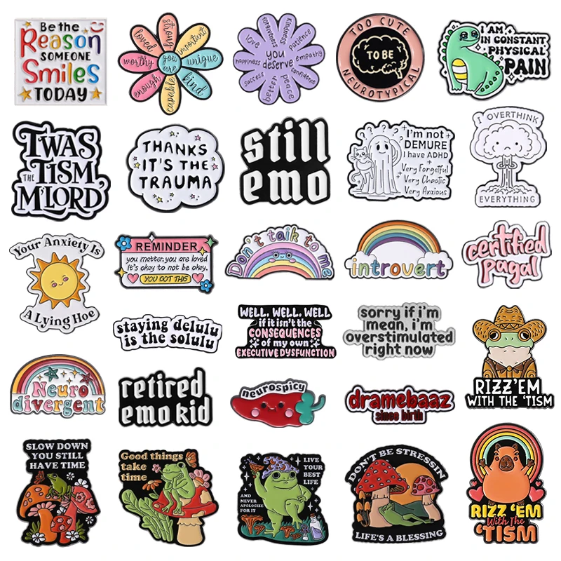 Autism Awareness Mental Health Enamel Pins Overthink Everything Social Anxiety Self-care Brooches Lapel Badge Jewelry Gifts