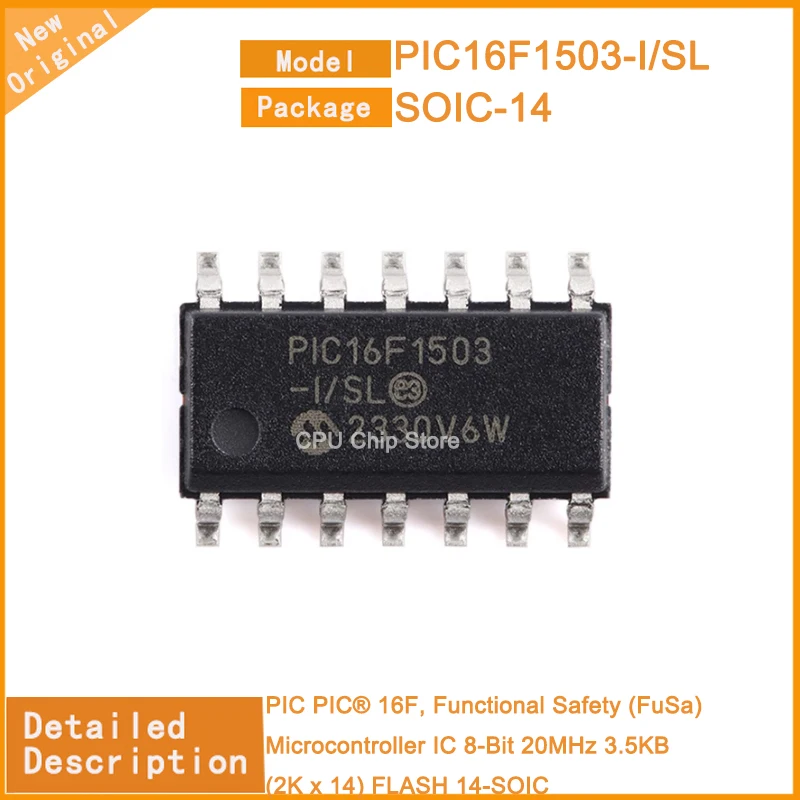 5Pcs/lot  New Original  PIC16F1503-I/SL  PIC16F1503   Microcontroller IC 8-Bit 20MHz 3.5KB (2K x 14) FLASH 14-SOIC