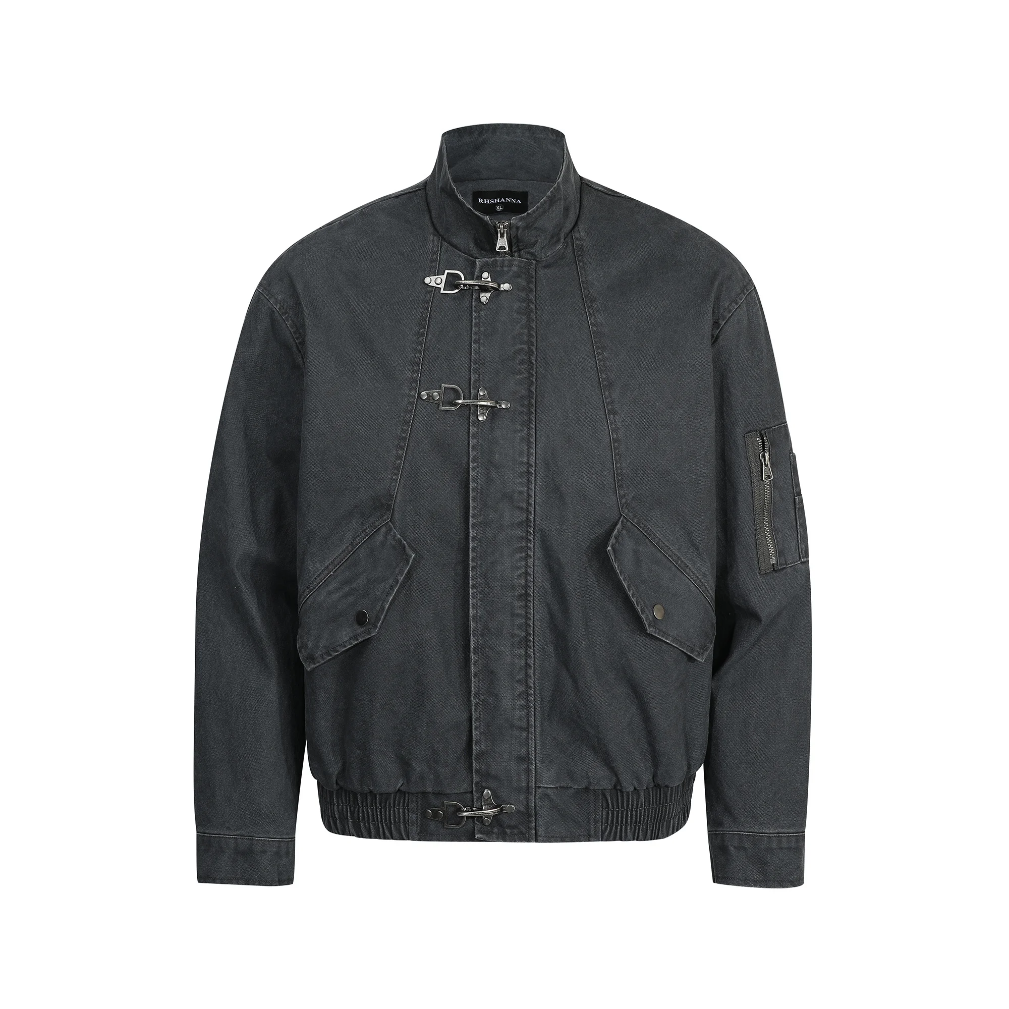 

Винтажная американская мужская куртка-бомбер с воротником-стойкой, на молнии, из полиэстера, с длинными рукавами, укороченная, однотонная