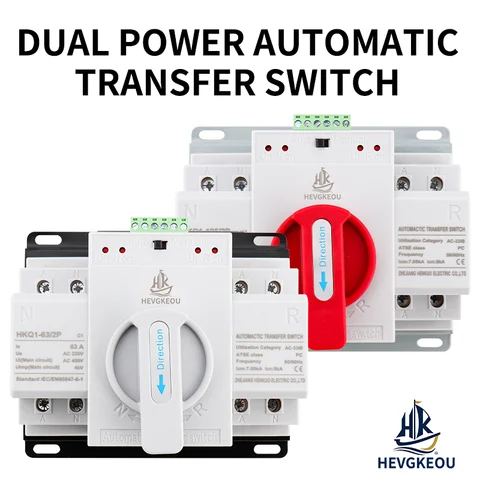 63A ATS with Built-in MCB, 2P Dual Power Automatic Transfer Switch | 230V 50/60Hz Auto/Manual Changeover Circuit Breaker Comb