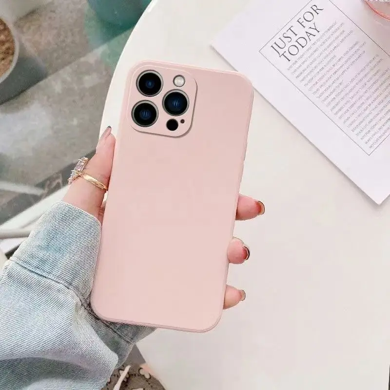Flüssige Silikon-Handyhülle für iPhone 11 12 13 14 15 16 Pro Max 13 Mini 14 Plus 16e reine Farbe matte stoßfeste Rückseite – Detail 10