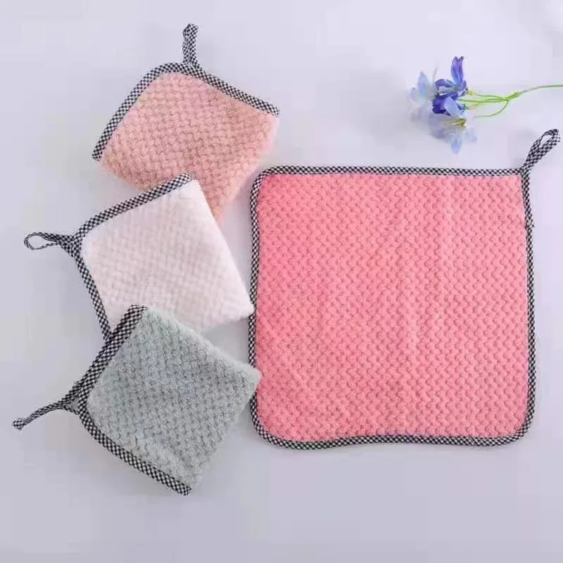 

1pc Coral Fleece Cleaning Cloths Pineapple Grid Thickened Cleaning Cloths Absorbent Soft Cleaning Cloths Kitchen Accessories