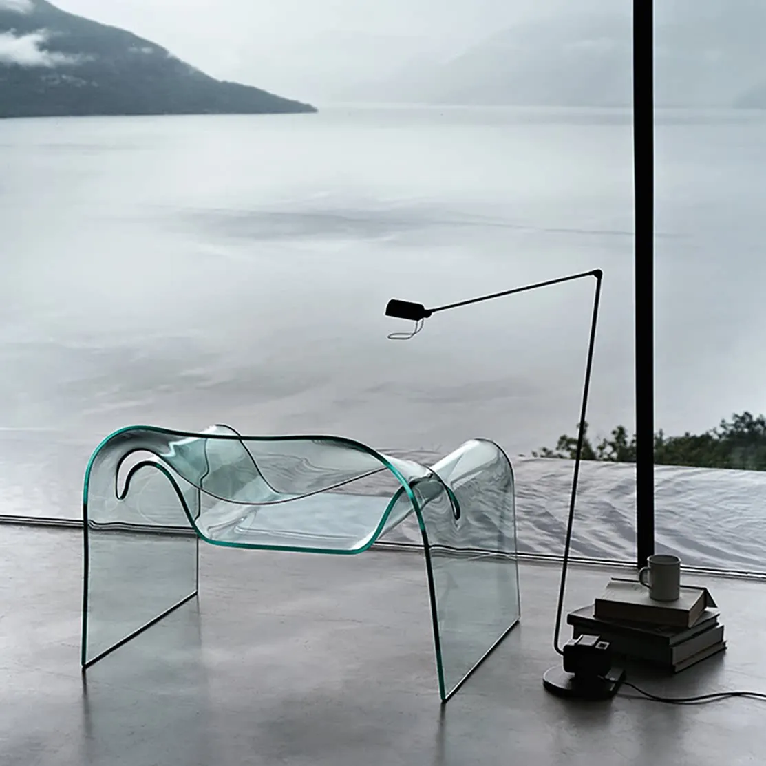 Italian imported  glass leisure chair meeting  living room armchair curved ghost chair