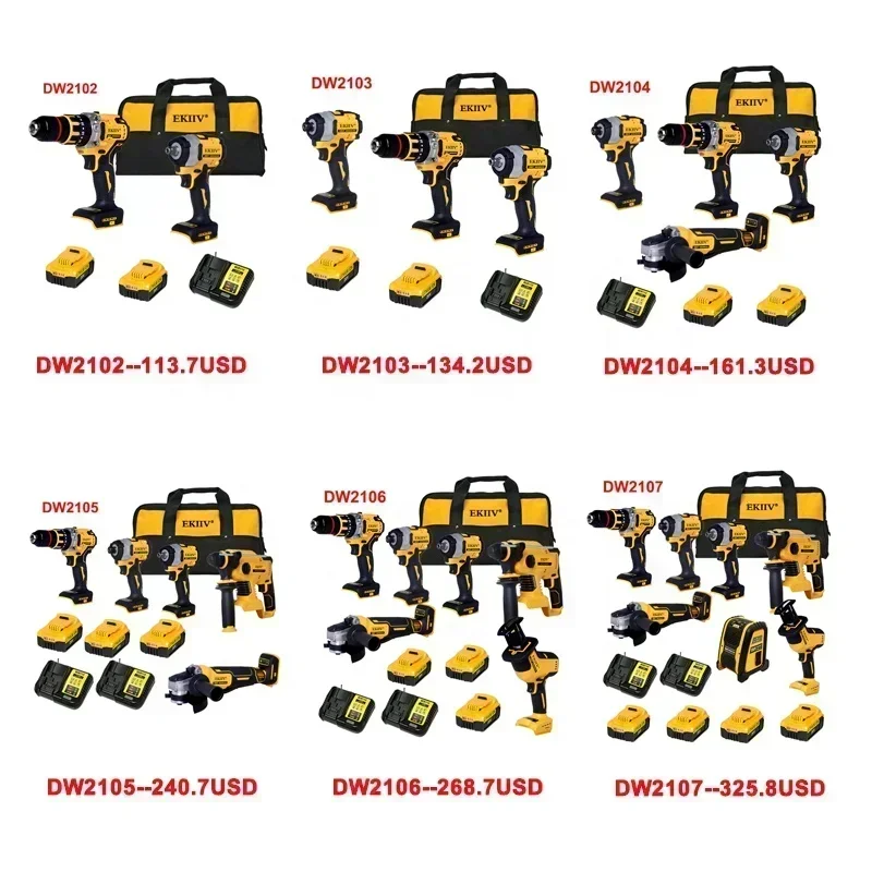 12 Pcs 21V Battery Brushless Cordless Multi Tools Power Tools Electric Saw Polisher Drill Combo Kit Wrenches Tool Set