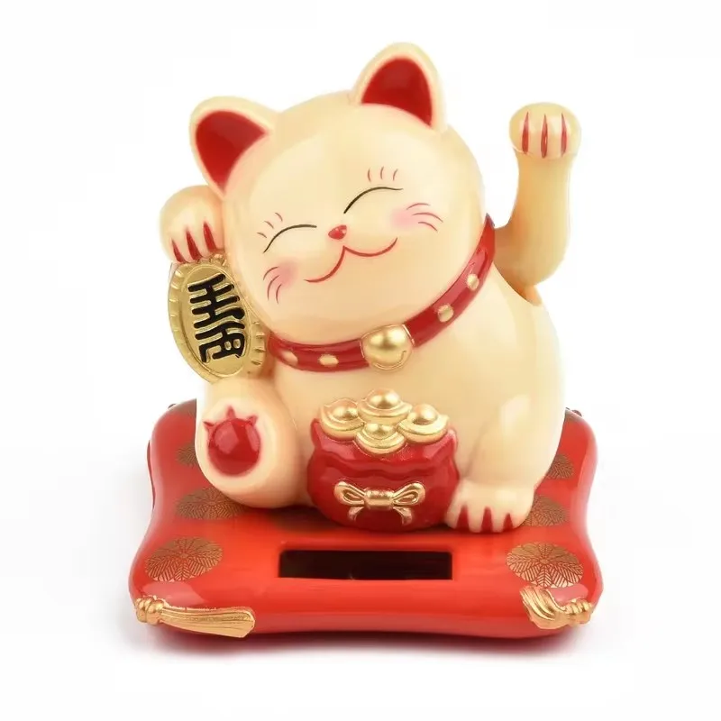 Holiday Seasonal Décor 2.5 Japanese Solar Wave Hand Lucky Cat Car Decorations New Year Figurines & Miniatures Hanging 1pc