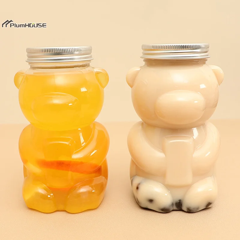 500ML Kawaii Bear Water Bottle For Milk Tea Coffee Juice Portable Drinking Cup Home Transparent Juicing Beverage Drink Bottles