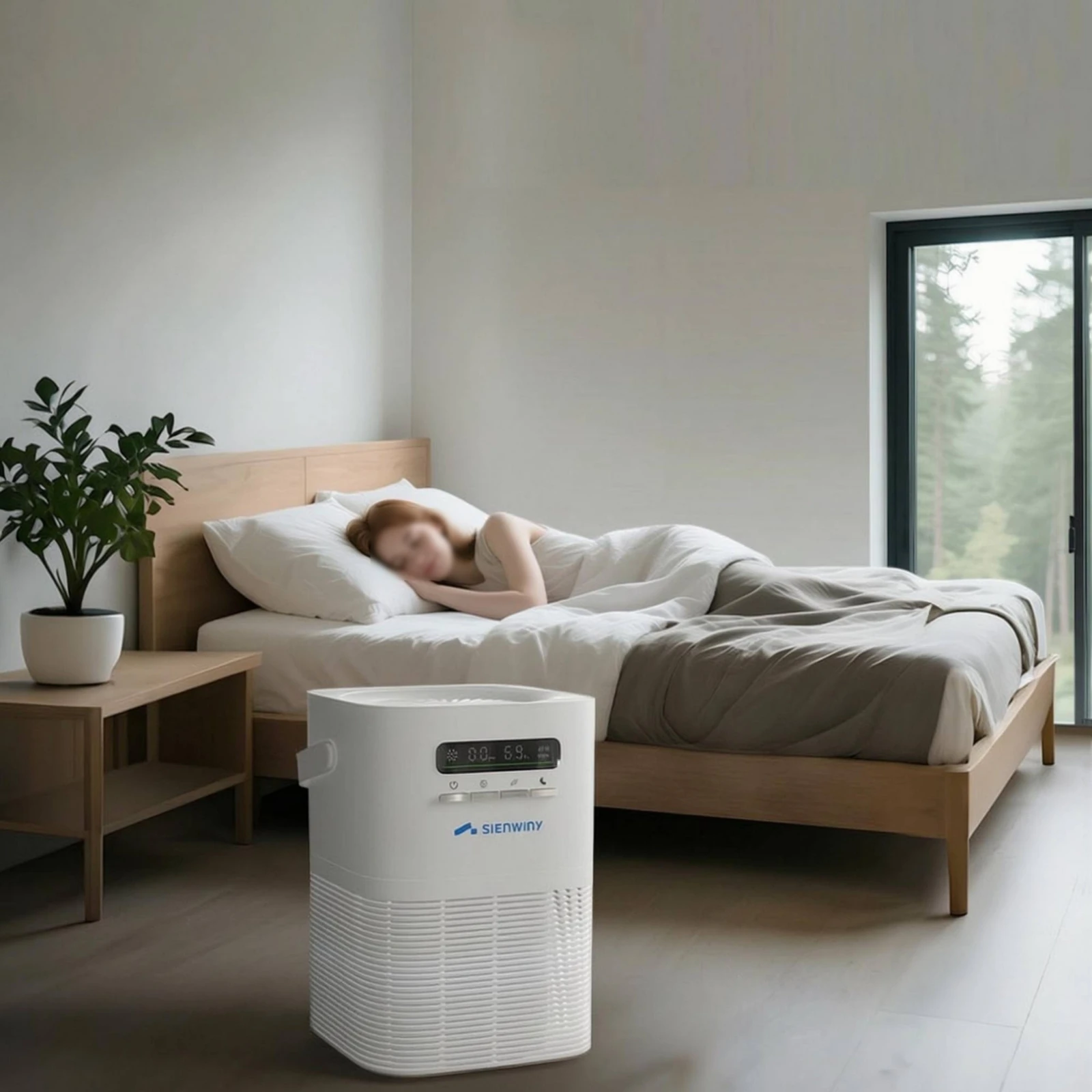 Freestanding Air Purifier Intake Grille Electronic Air Purifier Home Appliance Control Buttons Side Handles