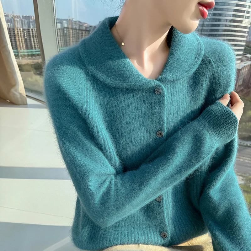 100% Mink cashmere Knitted Sweater Women's Cardigan Loose Fashion Twist Long-Sleeved Cardigan Thick Coat 2026 New