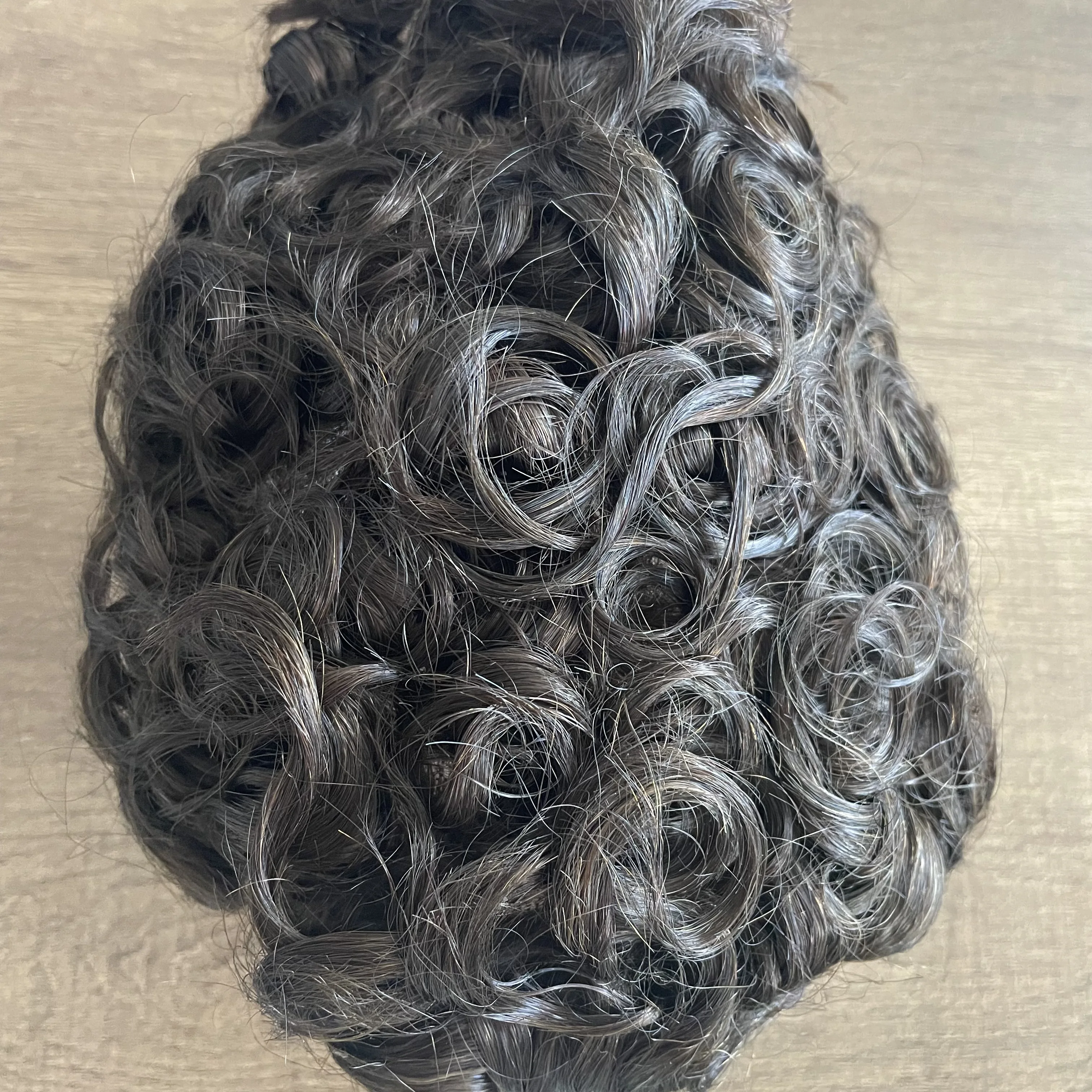 دائم 26 مللي متر مجعد آدمي للرجل تنفس الراحة أحادية بولي Base قاعدة بني داكن خصلات الشعر المستعار الإنسان نظام الشعر الطبيعي الاصطناعية