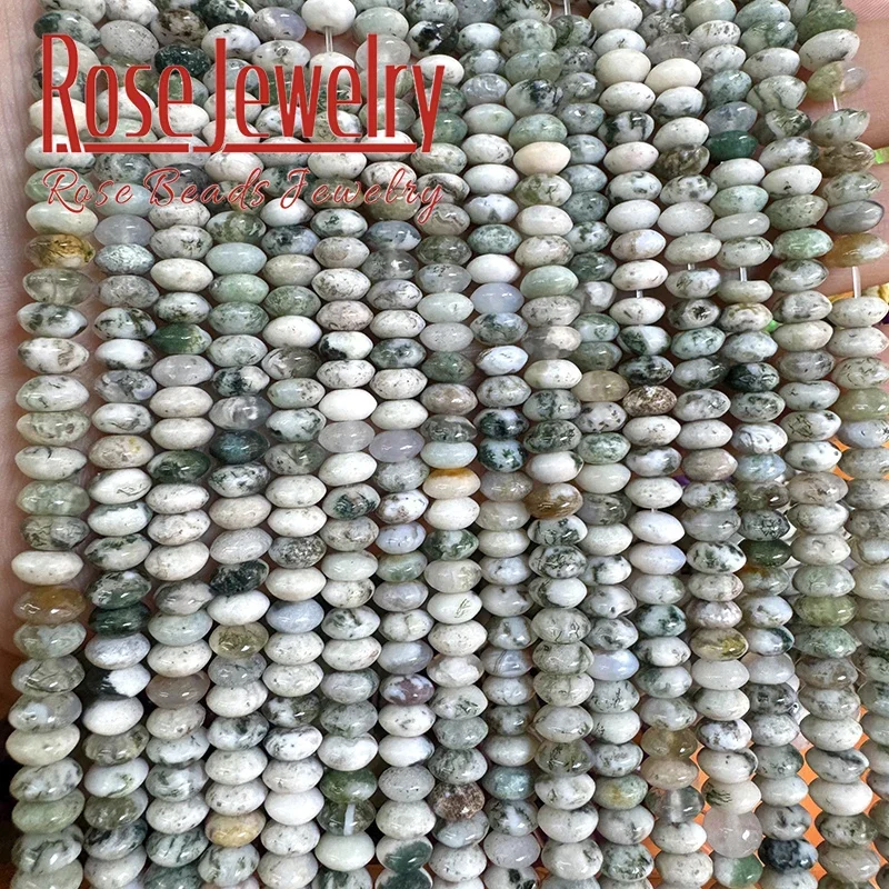 3x6mm Natural Tree Agate Stone Beads Flying Saucer Abacus Shape Round Loose Beads for DIY Jewelry Making Bracelets Necklaces 15