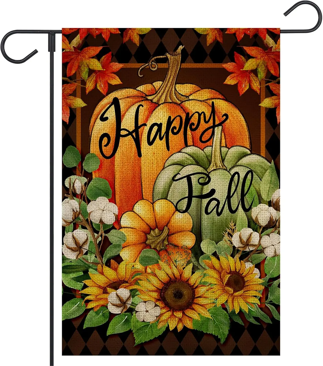 Happy Fall Pumpkins Garden Flag 12x18 Inch Double Sided Outside Watercolor Floral Flowers Maple Leaves Thanksgiving Yard Aut SSL