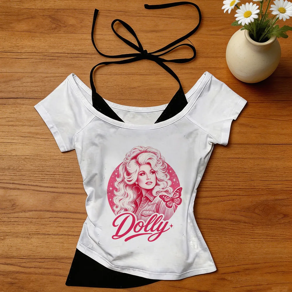 Dolly Parton crop top teen summer korean fashion clearance sales baddie manga tshirt cheap scene  meme dollette summer