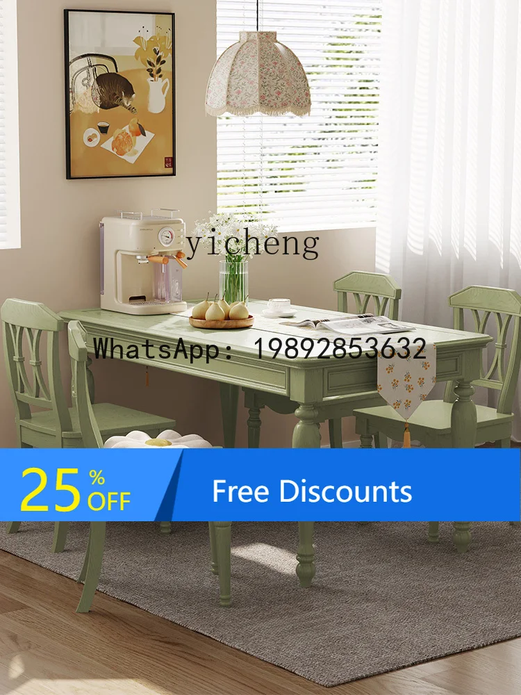 

Solid Wood Dining Table Small Apartment Home Rectangular Green Table Chair Dining Table