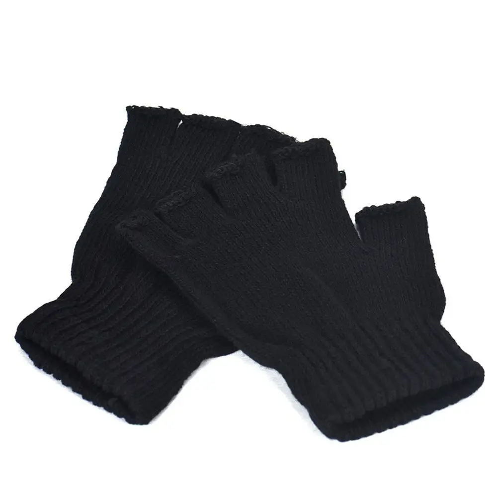 1 Pair Soft for Men Black Sports Cycling Thicken Knitted Gloves Mittens Fingerless Gloves Half Finger Gloves