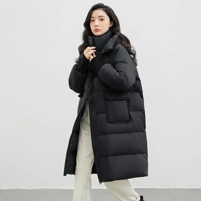 Winter Women's Down Jacket Hooded Commuting Knitted Sleeve Windproof Down Jacket