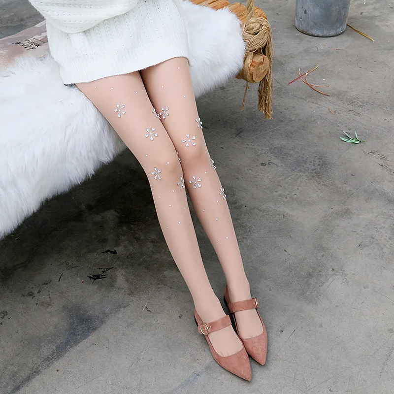Women Pantyhose Spring And Autumn Small Flower Hot Crystal South Korean Sweet Beauty Tights fit for 45kg woman Premium  Product