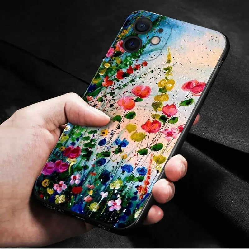 Custodia per telefono per Apple iPhone 15 14 13 12 11 Pro Max 13 12 Mini XS Max XR X 7 8 Plus Color Flower Landscape Oil Painting Art