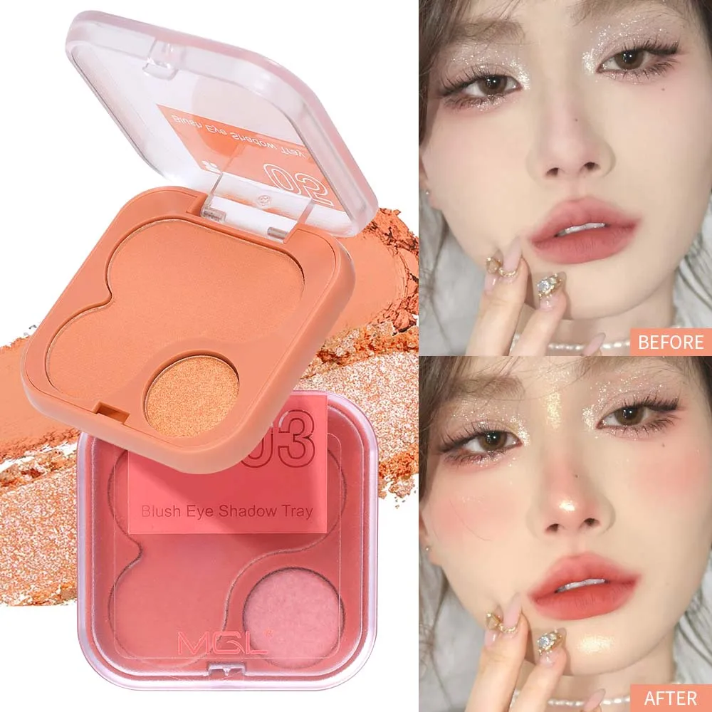 New Double Color Blush Eye Shadow Palette Matte Highlight Rouge Makeup Brighten Silkworm Eyeshadow Powder Waterproof Face Makeup