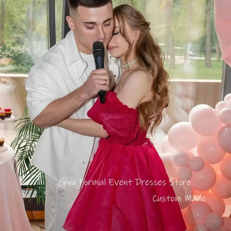 

Giyu Simple Fuschia Short Prom Dresses Puff Sleeves Sweetheart Mini Summer Skirt Birthday Wedding Party Dubai Cocktail Dress