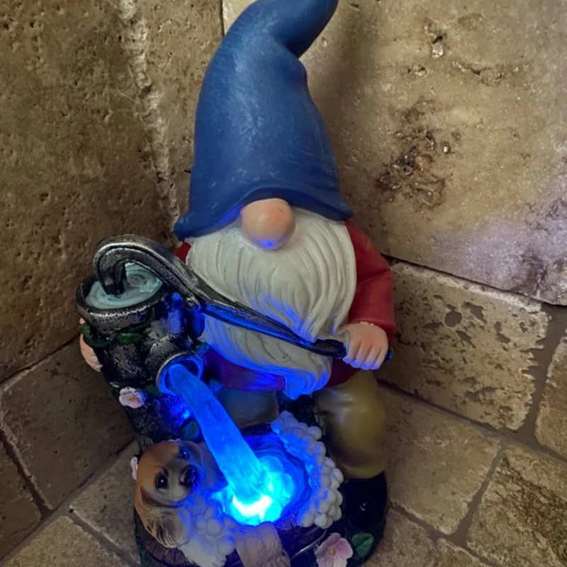 HOT-Garden Gnome Statue,Solar Powered Outdoor Decoration With Blue Light Resin Sculpture For Patio Lawn Yard Art Ornament