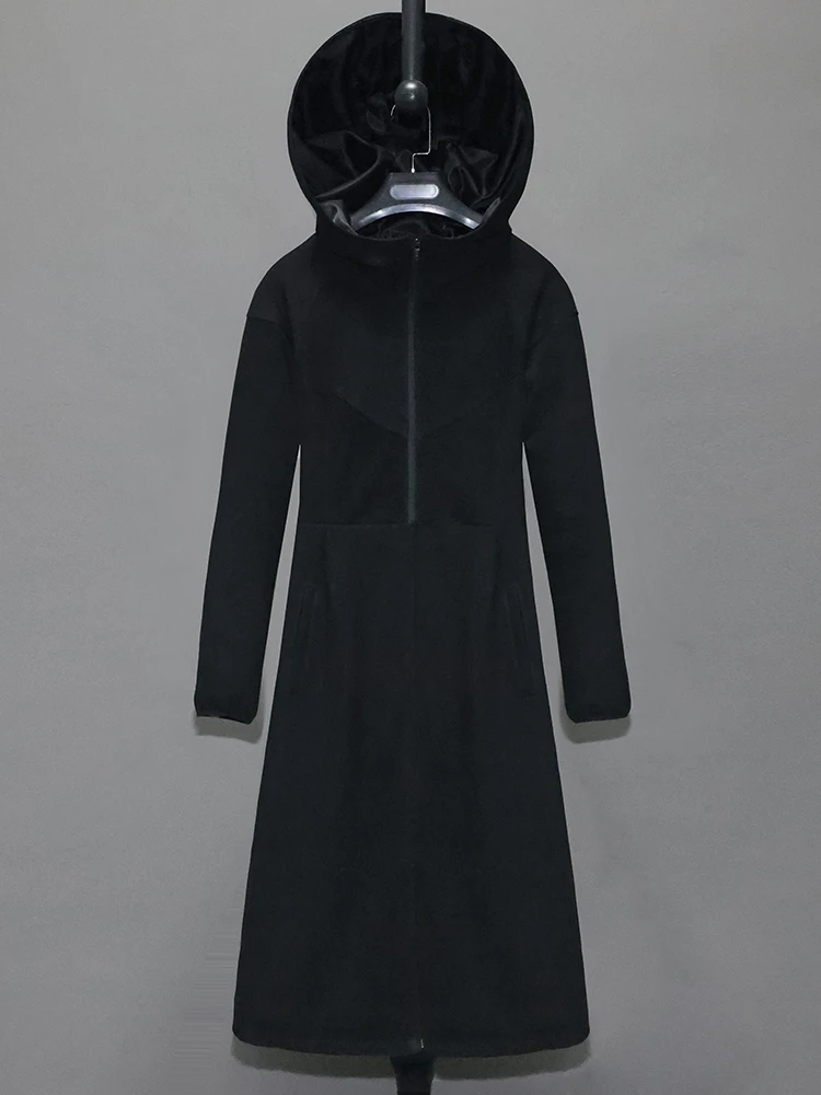 

Ladies Long Leather Dr eepskin Fce Anti-Fur Hooded Windproof Jaet Simple Sle Full Sve Zipper Closure Coat